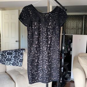 Loft black lace shift dress 0 with nude underlay XS LBD